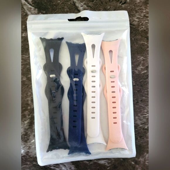 Google Pixel Watch 1/2/3 Silicone Bands Set of 4 - Black, Blue, White, Pink - Picture 1 of 2